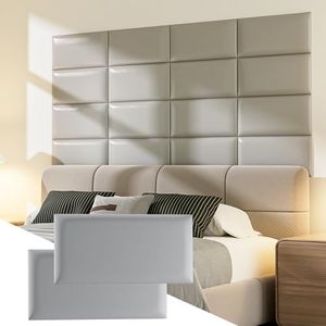 Elvone Upholstered Headboard Panels, 12 Panels Sized 7.8" x 15.7" Peel and Stick Padded Wall Panels for Kids, 3D Anti-Collision Wall Mounted Bed headboard for Full, Grey