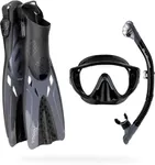 CRESSI Tino Adventure Set Black/Graphite [S/M] - Snorkel Set Tonga Fins, Tino Mask and Scilla Snorkel for Snorkelling and Diving, Black/Graphite, S/M, Adults