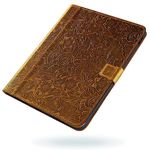 Gexmil for iPad 9.7 Inch Case,6th/5th Generation(2018/2017)-iPad Air 2/1 Gen. Genuine Leather Cover Auto Sleep/Wake,Cowhide Folio Cover with Adjustable Stand with Buckle,Anti Slip,Flower Brown