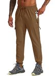 Willit Men's Hiking Cargo Travel Pants Lightweight Quick Dry Running Joggers Athletic Outdoor Pants with Zipper Pockets Brown M