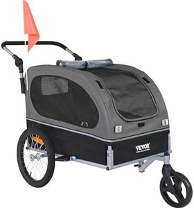 VEVOR Dog Bike Trailer, Supports up to 40 kg, 2-in-1 Pet Stroller Cart Bicycle Carrier, Easy Folding Cart Frame with Quick Release Wheels, Universal Bicycle Coupler, Reflectors, Flag, Black/Gray