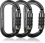 BOORCA UIAA Certified Climbing Carabiners, 25KN Auto Locking Heavy Duty Carabiner Clips for Hammocks, Swing, Locking Dog Leash and Harness, Camping, Hiking & Utility, 3Pack, Black