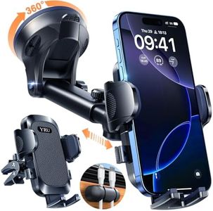 [True Military-Grade & 360° Rotatable Suction] 2025 YRU Ultimate Car Phone Holder Mount【90+LBS Safest Strongest & Patent Certs】Dashboard Windscreen Vent for iPhone 16 15 Pro Max Samsung, Matte Black