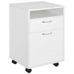 HOMCOM 60cm Storage Cabinet w/Drawer Open Shelf Metal Handles 4 Wheels Office Home Organiser Mobile Printer White