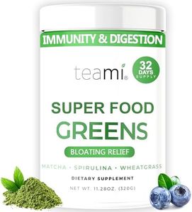Teami Greens Superfood Powder, Immune Support Supplement, Super Greens Powder with Super Green Mixed Veggie Ingredients, Green Juice with Spirulina, Spinach, Kale, and Acai for Delicious Smoothie Mix