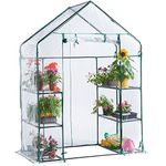 VonHaus Walk In Greenhouse – Compact Green House with 6 Shelves and Weatherproof PVC Plastic Cover – Plant House/Grow House for Garden and Outdoor – Roll up Zip Panel Door – Easy No Tool Assembly