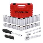 CASOMAN 1/4-Inch Drive Master Socket Set with Ratchets, Adapters, Extensions with 1/4" Dr. Bits Set, Inch/Metric, 6-Point, 5/32-Inch - 9/16-Inch, 4 mm - 14 mm, 62-Piece 1/4" Dr. Socket Set