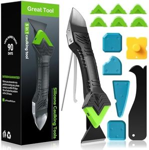 Caulking Tool 5 in 1 Silicone Caulking Grout Removal Sealant Finishing Tool with Grout Scraper, 6 Exchange Silicone Pads, Adhesive Residue Scraper Seam Repair Kit for Kitchen Bathroom