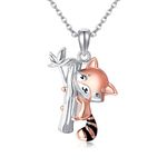 URONE Red Panda Necklace 925 Sterling Silver Red Panda Pendant Cute Animal Jewelry Gifts for Women