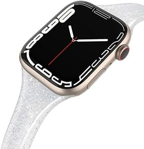 SWEES Sport Band Compatible with Apple Watch 38mm 40mm, Shiny Bling Glitter Soft Slim Thin Narrow Small Replacement Silicone Strap Compatible for iWatch Series 4/3 / 2/1, Sport Edition Women, Glistening Silver, Small / Medium: 5.6" - 7.1"