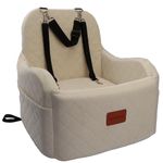 Lealchum Dog Booster Car Seat for Small/Medium Dogs,Puppy Portable Seat for Car with Elevated Cushion,Fully Detachable and Washable Pet Seat with Storage Pockets,Easy to Install (Beige, Medium)