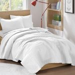 Comfort Spaces Kienna Quilt Set-Luxury Double Sided Stitching Design Summer Blanket, Lightweight, Soft, All Season Bedding Layer, Matching Sham, White, Coverlet Twin/Twin XL(66"x90") 2 Piece