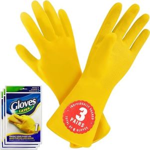 SteadMax 3 Pack Yellow Cleaning Dish Gloves, Professional Natural Rubber Latex Dishwashing Gloves, Reusable Kitchen Dishwasher Gloves Medium Size (3 Pairs) (Pack of 1)