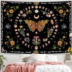 Simpkeely Butterfly Moon Phase Tapestry, Botanical Floral Plant Boho Mushroom Wall Hanging Tapestries, Vintage Aesthetic Tapestry for Bedroom, Living Room - 59.1" x 80"