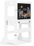 Toddler Kitchen Tower, Wooden Step Stool for Kids Learning Standing Tower 3-in-1 Kitchen Stool Helper with Chalkboard Montessori and Waldorf Helper for Livingroom Playroom