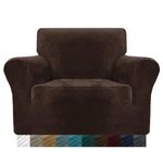 MAXIJIN Thick Velvet Chair Covers for Armchairs Super Stretch Non Slip Sofa Cover 1 Seater Dogs Cat Pet Living Room 1-Piece Elastic Couch Protector Chair Slipcover with Arms (1 Seater, Dark Coffee)