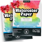 Watercolor Paper Pad 2 Pack for Water Color Paper White Heavy 140 lb Cold Pressed for Paint and Markers Pens and Artists Watercoloring Painting Sketchbook Bulk Sketch Book 11" x 15" 15 Large Sheets