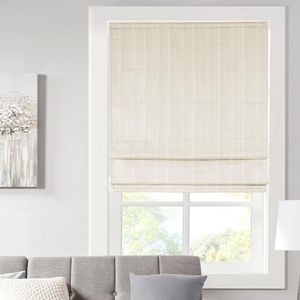 Madison Park Galen Cordless Roman Shades - Fabric Privacy Single Panel Darkening, Energy Efficient, Thermal Insulated Window Blind Treatment, for Bedroom, Living Room Decor, 34" x 64", Ivory