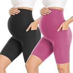 Hi Clasmix Maternity Shorts Over Belly- Pregnancy Biker Shorts with Pockets Active Athletic Yoga Short Pants Summer Clothes