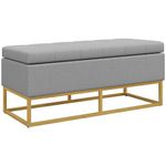 HOMCOM Storage Ottoman with Flip Top, Upholstered Storage Bench, Linen Fabric Footstool with Steel Legs for Living Room, Bedroom, Grey