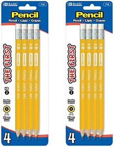 BAZIC Products Pencil Wood Pre-Sharpened #2 HB Jumbo Pencils, Latex Free Eraser, Premium Wood Pre Sharpened Yellow Pencils for School Office (4/Pack), 2-Packs