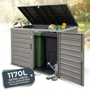 Olsen & Smith XL Wheelie Bin Storage Shed 1170L – Outdoor Plastic Garden Box for 2x 230L Bins, Tools, Bikes, Toys