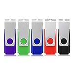 RAOYI 5pcs 64GB USB 3.0 Flash Drive Memory Stick Fold Storage Thumb Stick Pen Drive U Disk Swivel Design (5 Mixed Colors: Black Red Blue Green Purple)