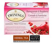 Twinings Pomegranate and Raspberry Herbal Individually Wrapped Tea Bags | Naturally Caffeine-Free, Full-Flavoured Herbal Tea | 20 Count (Pack of 6) | Enjoy Hot or Iced