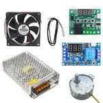 Electronic Spices Incubator Control Component Kit- Combo of Thermostat W1209, 12V 5A 60Watt DC Output SMPS, 2Pc 12V DC Fan, Timer with Minutes and Seconds Advance Setup, Egg Turner 6 RPM AC Motor