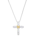 Dazzlingrock Collection 0.25 Carat (ctw) Baguette White Diamond Love of God Center Infinity Scroll Cross Religious Pendant for Her 1/4 CT, White & Yellow Gold Plated Two Tone Sterling Silver