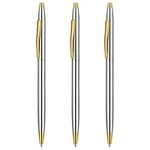 Molain Metal Ballpoint Pens, 3 Pack Slim Stainless Steel Metallic Retractable Pens Black Ink Gold Pen Nice Gift for Business Office Students Teachers Wedding Christmas (Silver)