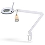 Lumeno 7218GR LED Magnifying lamp, 127 mm Glass Lens, 950 Lumen, 8 diopters, Workstation & Cosmetic lamp, for Beauty Salon, hobbyist, as Reading aid, Magnifying Glass with Table clamp