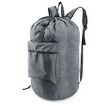 BeeGreen Gray Laundry Backpack w Adjustable Shoulder Straps & Drawstring College Dorm Room Essentials w Handle for Travel Trip Lightweight Durable Laundry Bag Hamper Portable