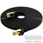 Lovicool Cat 7 Ethernet Cable 20m,High-Speed Flat Cat7 Gigabit RJ45 LAN Patch Cord 65ft with 10Gbps 600Mhz/s FTP POE for Internet, Router, Modem, Smart TV, PC & Laptop PS5 PS4 Switch Modem-Black