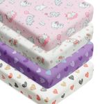 4 Pack Baby Girl Crib Sheets Set Fitted Floral or Elephant Theme Toddler Bed Sheets Soft Breathable Baby Girl Mattress Covers for Infant or Newborn Girls (Elephant, Crib Sheets)