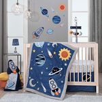 Lambs & Ivy Milky Way Space Galaxy 4-Piece Baby Crib Bedding Set - Blue/Gray Boy