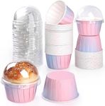 Bigqin 50 Sets Baking Cups with Lids 5.5oz Round Cupcake Liners Colored Mini Cake Cups Reusable Laminated Paper Baking Liners for Pudding Muffin Desserts in Home Kitchen Wedding Party