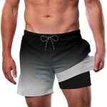 Cozople Boxer Briefs for Men Black White Gradient Swim Trunks Adjustable Elastic Waistband Beach Board Shorts with Compression Liner