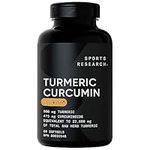 Sports Research Turmeric Curcumin C3 Complex 500 mg, Enhanced with Black Pepper and Organic Coconut Oil for Better Absorption; Non-GMO and Gluten Free - Standardized 95% Curcuminoids (60 Count