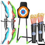 TEMI 2 Pack Bow and Arrow for Kids -Light Up Archery Toy Set -Includes 2 Bows, 20 Suction Cup Arrows & 2 Quivers & Standing Target, Outdoor Toys for Kids Boys Girls