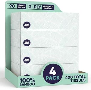 Save Trees Bamboo Facial Tissues - 4 Boxes of Eco-Friendly, 3-Ply Hypoallergenic Tissues, 90 Sheets per Box, FSC Certified, Plastic-Free Packaging, Soft & Gentle for Home Use