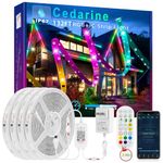 Cedarine 100FT Continuous RGB+IC Outdoor Led Strip Lights Waterproof with RF Remote & Bluetooth Music Sync App Control, Long Color Changing LED Rope Lights,IP67,24V