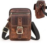 Contacts Men Leather Small Messenger Belt Bag Waist Pouch Wallet for Moible Phone (Dark Brown)