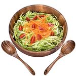 MYUANXI 24cm/9.44in Large Wooden Salad Bowl Purely Handmade Acacia Wood Salad Bowl and Servers Set for Fruits, Vegetables Salads