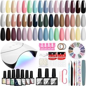 VANREESA 24 Fall Colors Gel Nail Polish Kit with U V Light 42 Pcs Gel Nail Polish Kit Glossy & Matte Top Coat Complete Gel Nail Kit with Manicure Tools Gifts for Women