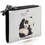 LY Leather Bifold Wallet with Double Zipper Pockets for Women Teenage Girl, Cartoon Animal Card Coin Purse, Money Clip (Panda)