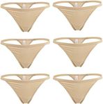 YOYI FASHION Women Cotton Low Rise Soft Breathable T-Back G-String Thong Panties Multi Packs (Medium/Large, Beige-6 Packs)