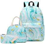 Dezcrab Marble Turquoise Kids Backpack for Girls, Teens School Bags Bookbags Set with Lunch Bag Pencil Case (Teal)