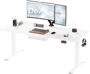 Devoko Electric Standing Desk 160x70cm, Height Adjustable Desk Ergonomic Stand up Desk with 2 Memory Preset and Cable Management Tray, White