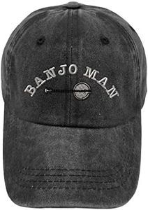 Vintage Washed Hat Banjo Man Embroidery Cotton Dad Hats for Men & Women Buckle Closure Black